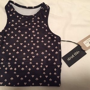 NWT STRUT-THIS "Bowie Bra" Yoga Top-Black Card, XS